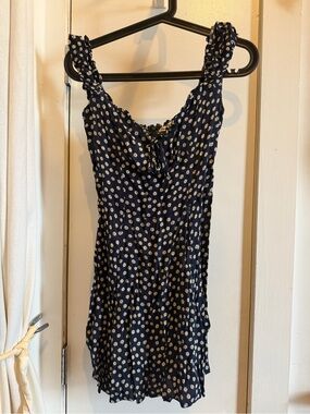 Reformation Navy Floral Sundress with Ruffle Straps